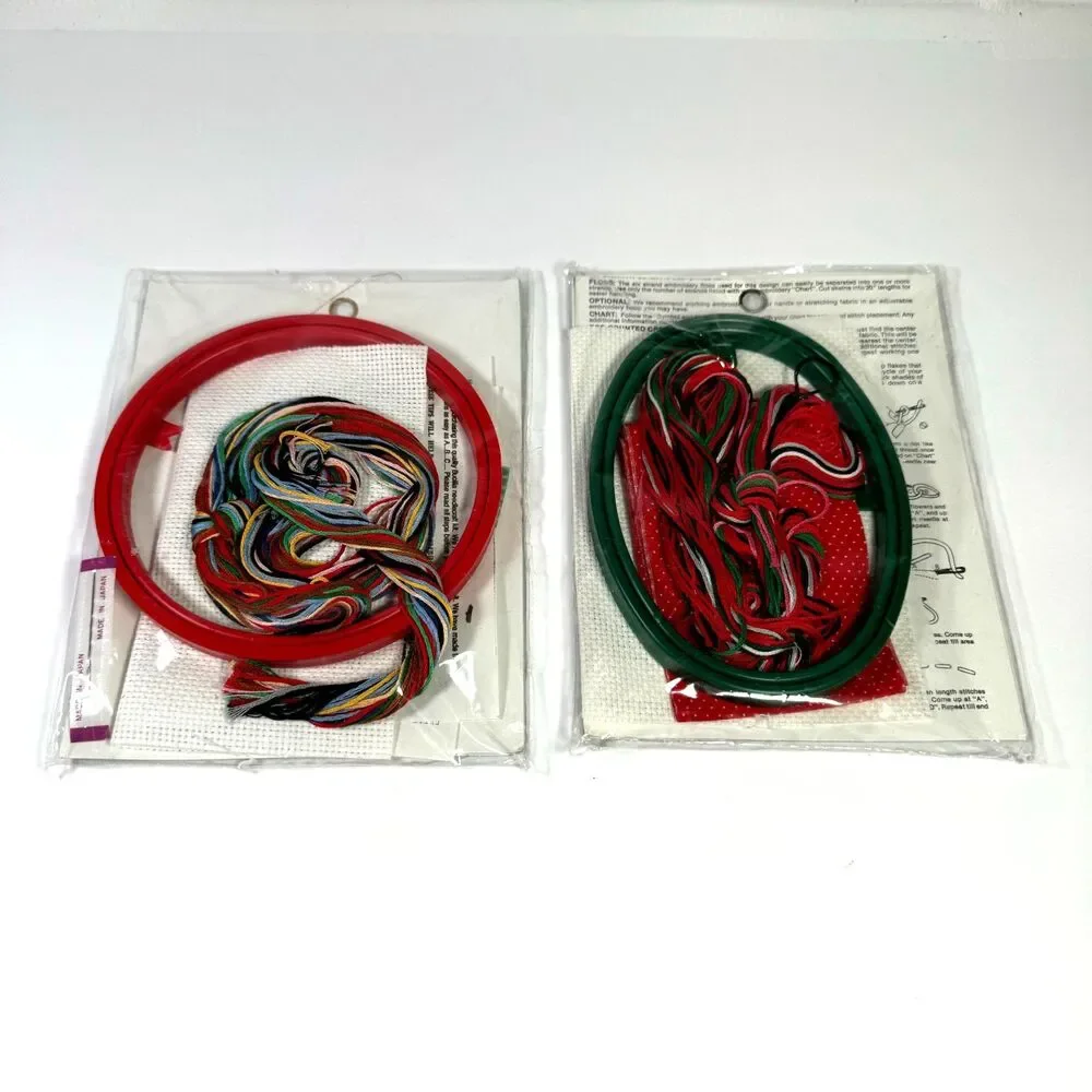 Bucilla Counted Cross Stitch Candy Cane Hoop Kit Santa & Toys Christmas LOT of 2